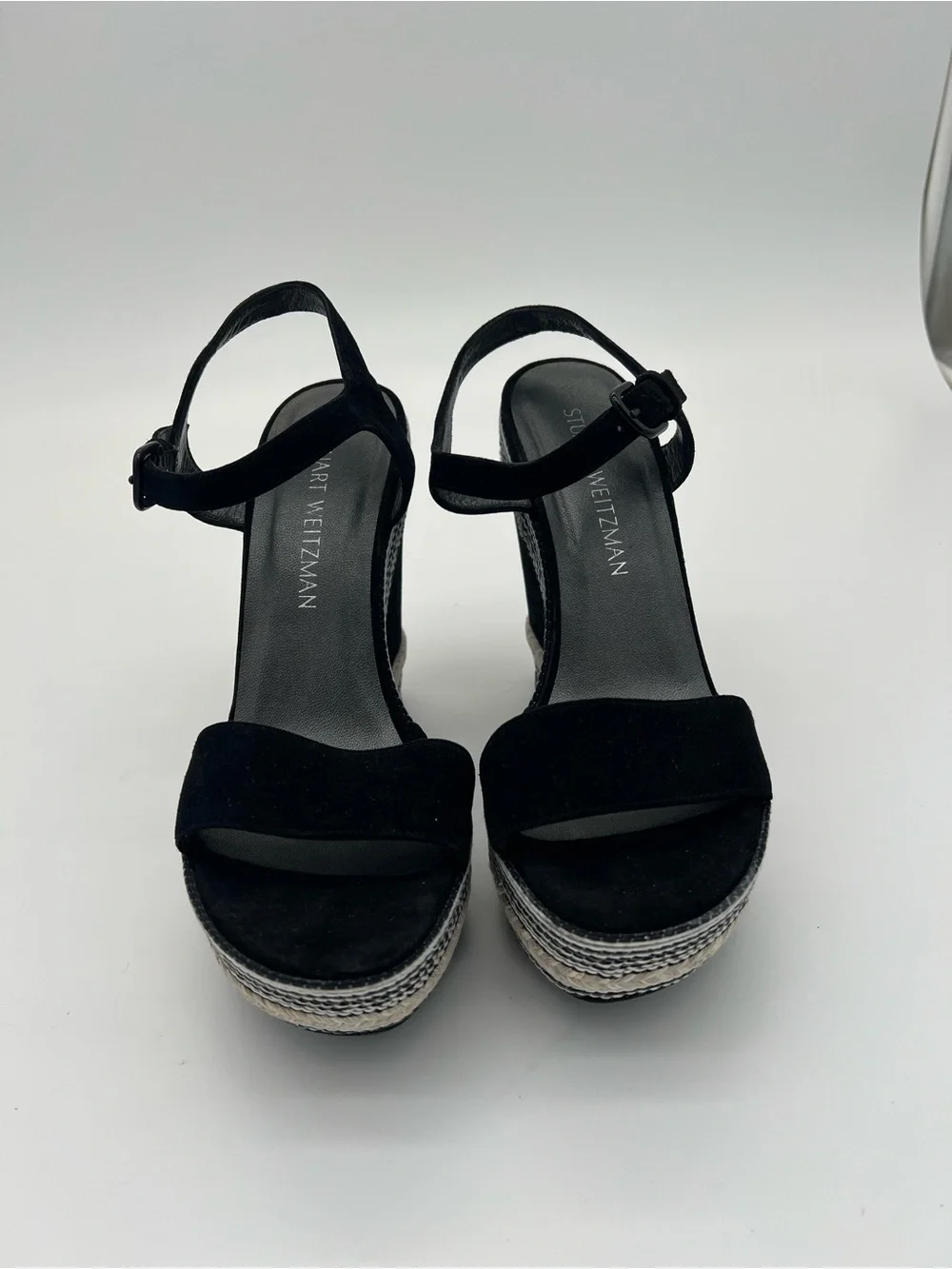 Stuart Weitzman Black Suede Espadrille Platform Wedge Sandals size 7.5